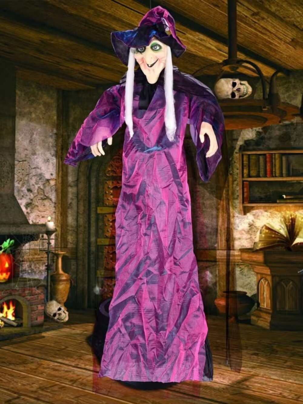 71-Inch Large Hanging Goth Gothic Halloween Decoration Witch w Glowing Eyes
